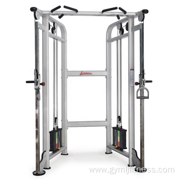 Compact gym equipment dual adjustable pulley cable crossover